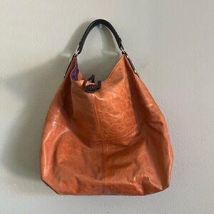 TANO orange chestnut camel large square whipstitch hobo shoulder handbag